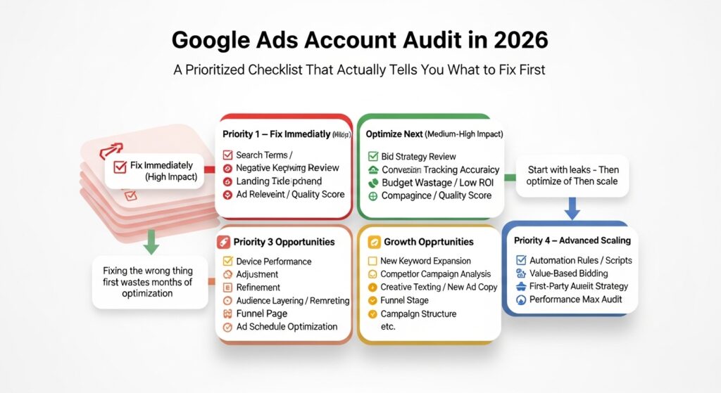 Google Ads Account Audit in 2026 A Prioritized Checklist That Actually Tells You What to Fix First
