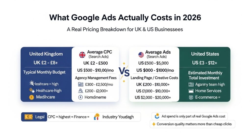 What Google Ads Actually Costs in 2026 A Real Pricing Breakdown for UK & US Businesses
